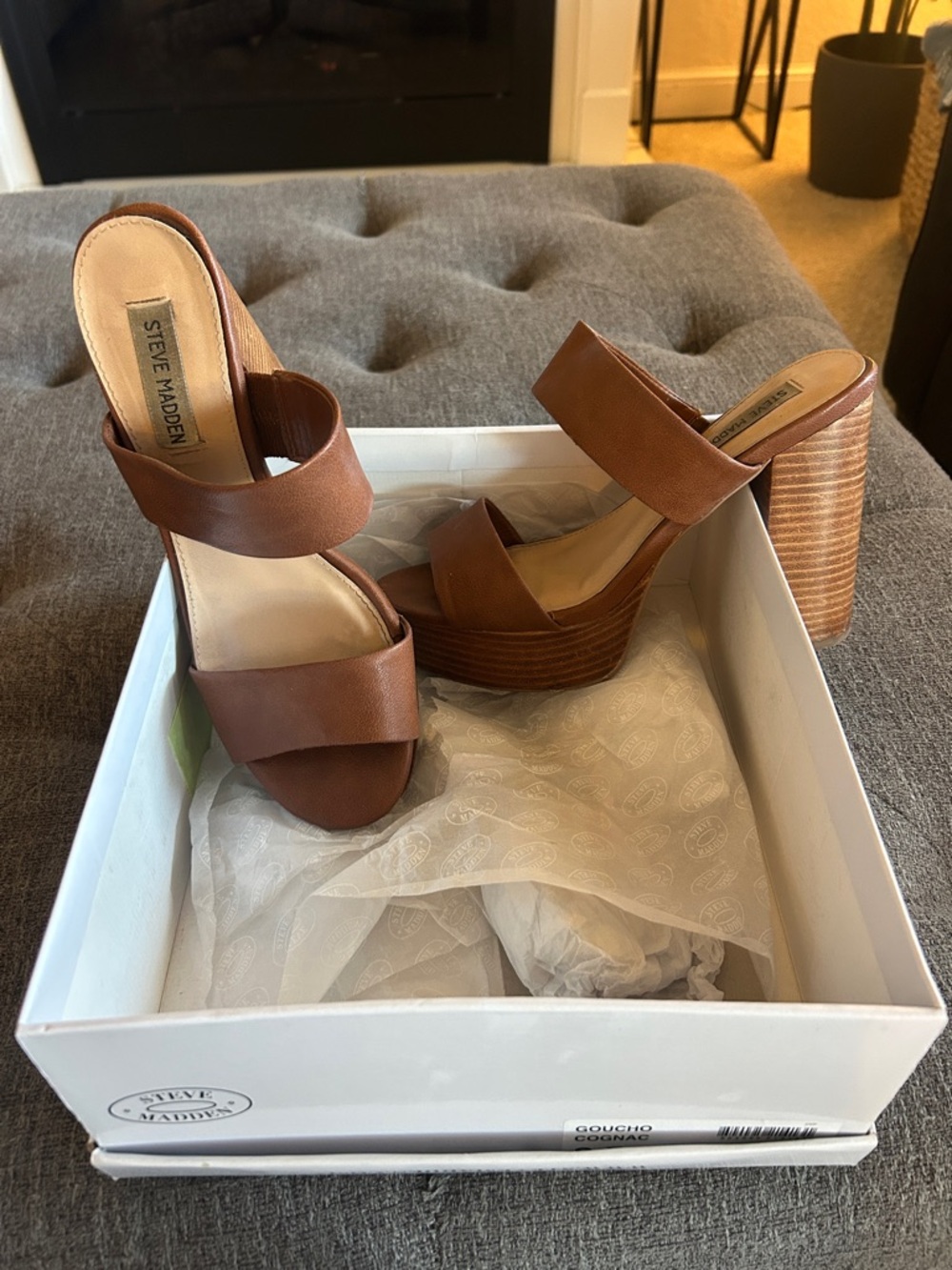 Steve Madden Cognac Brown Platform Mules